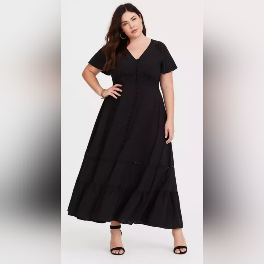 NEW! Black Button-Front Challis Maxi Dress Torrid Size 3